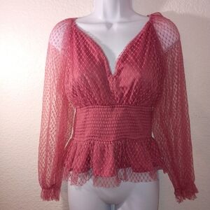 Audrey Parks for Franchescas Elegant Pink Lace Women V-neck Top size Small